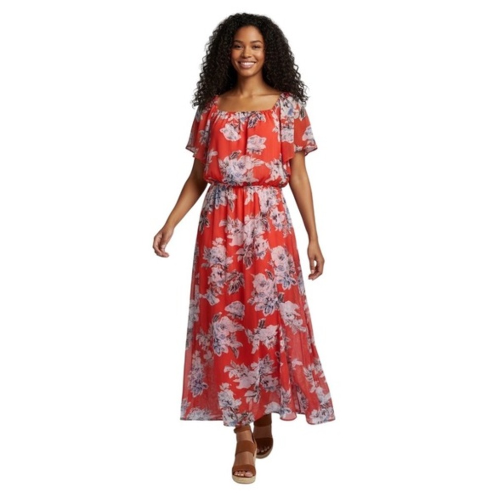 Sawyer Floral Maxi Dress L Orange Cottagecore Boho Romantic Ethereal Casual